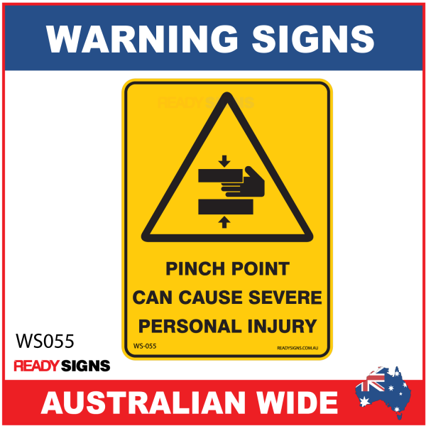 Warning Sign - WS055 - PINCH POINT CAN CAUSE SEVERE PERSONAL INJURY